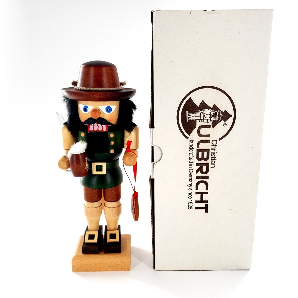 Christian Ulbricht 10" Wooden Handcrafted Nutcracker Beer Stein & Pretzel w/ Box